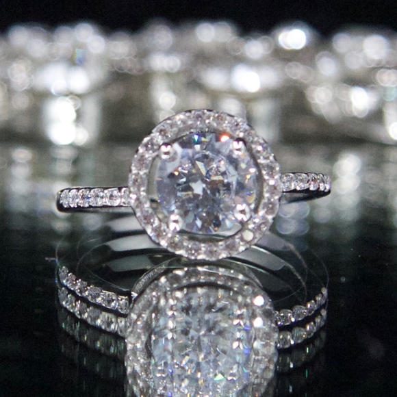 14kt Gold Dipped Swarovski Halo Engagement Ring - Picture 3 of 8